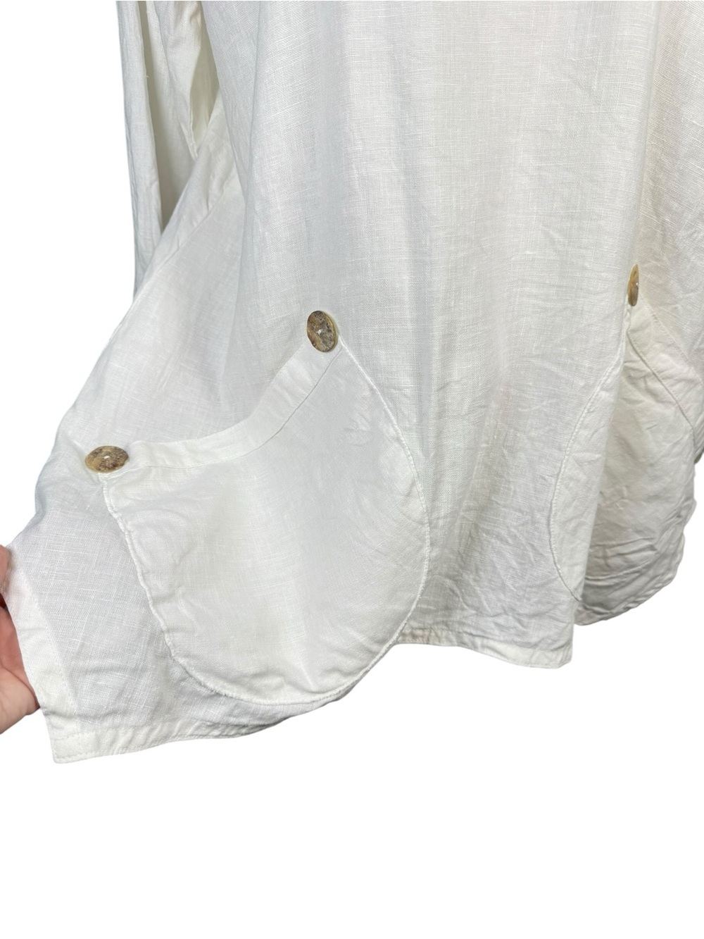 Heart’s Desire Mary Grace White Linen Tunic Top Oversized Pockets XS USA - Picture 2 of 9